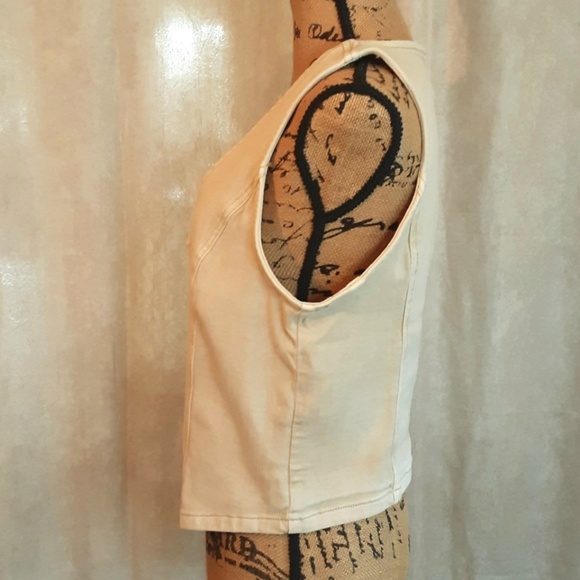 NWT - RISEN Stretch Denim Khaki Tan Crop Vest Button Front Size M - Picture 4 of 13